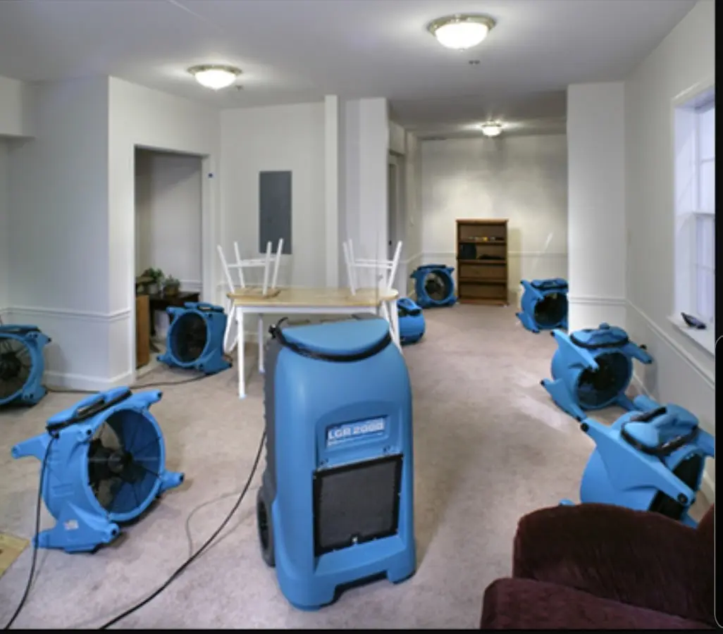 Air movers and dehumidifier setup for Water Damage Restoration in Papillion
